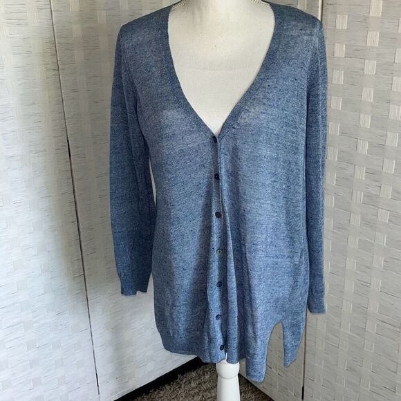 Eileen Fisher Womens Oversized Linen Cardigan  Open Knit V Neck Button Down XS - Picture 1 of 12